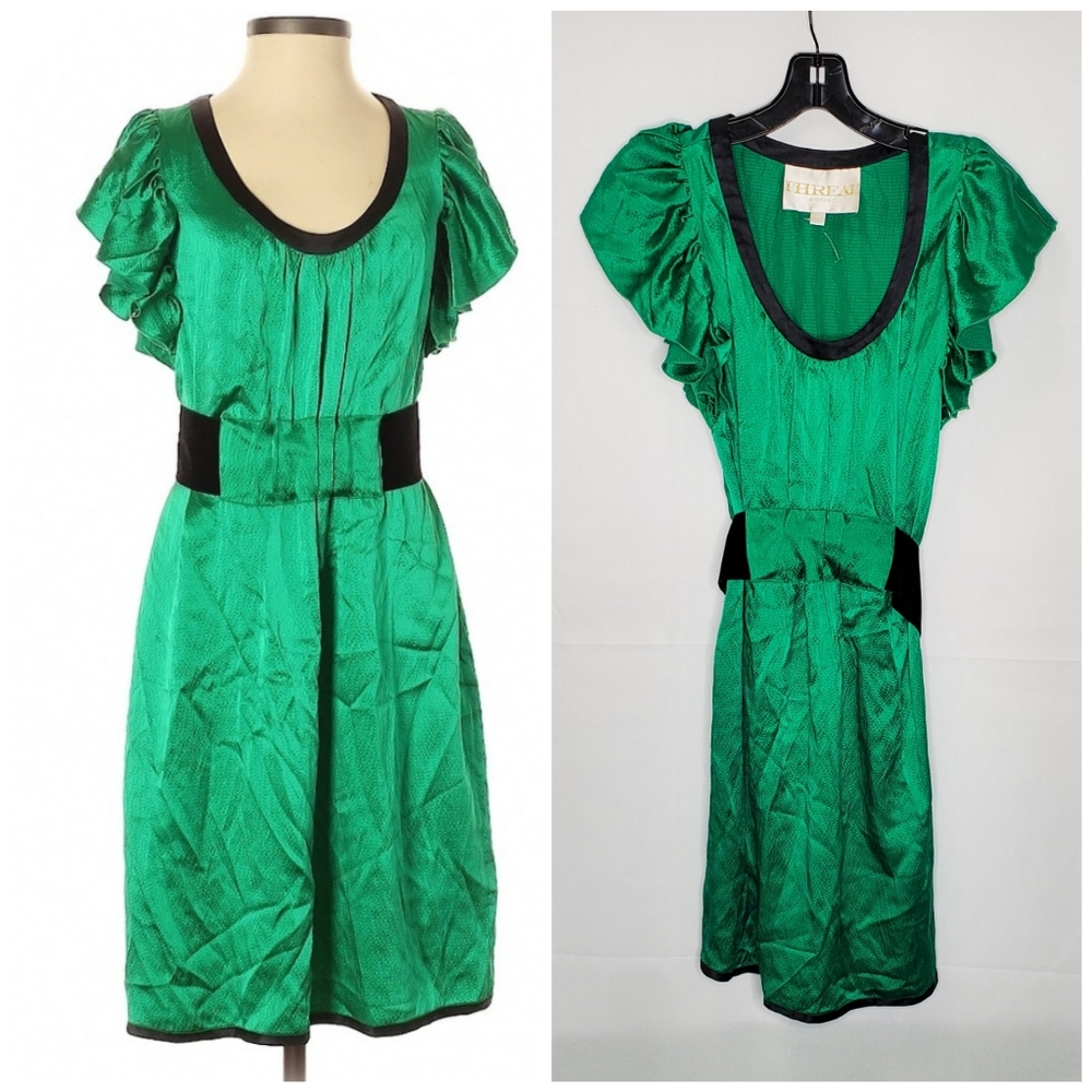 Thread Social Green Silk Casual Sheath Dress